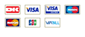 Vi modtager: Dankort, Visa/Dankort, Visa Electron, Mastercard, Mastro, JCB, Danske netbank, Nordea netbank