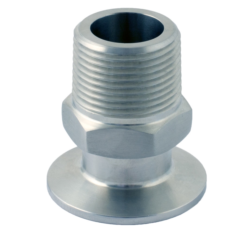 ‎Rustfri 1,5" TC kobling med ekstern 1" NPT tråd. Indvendig diameter 22 mm.‎