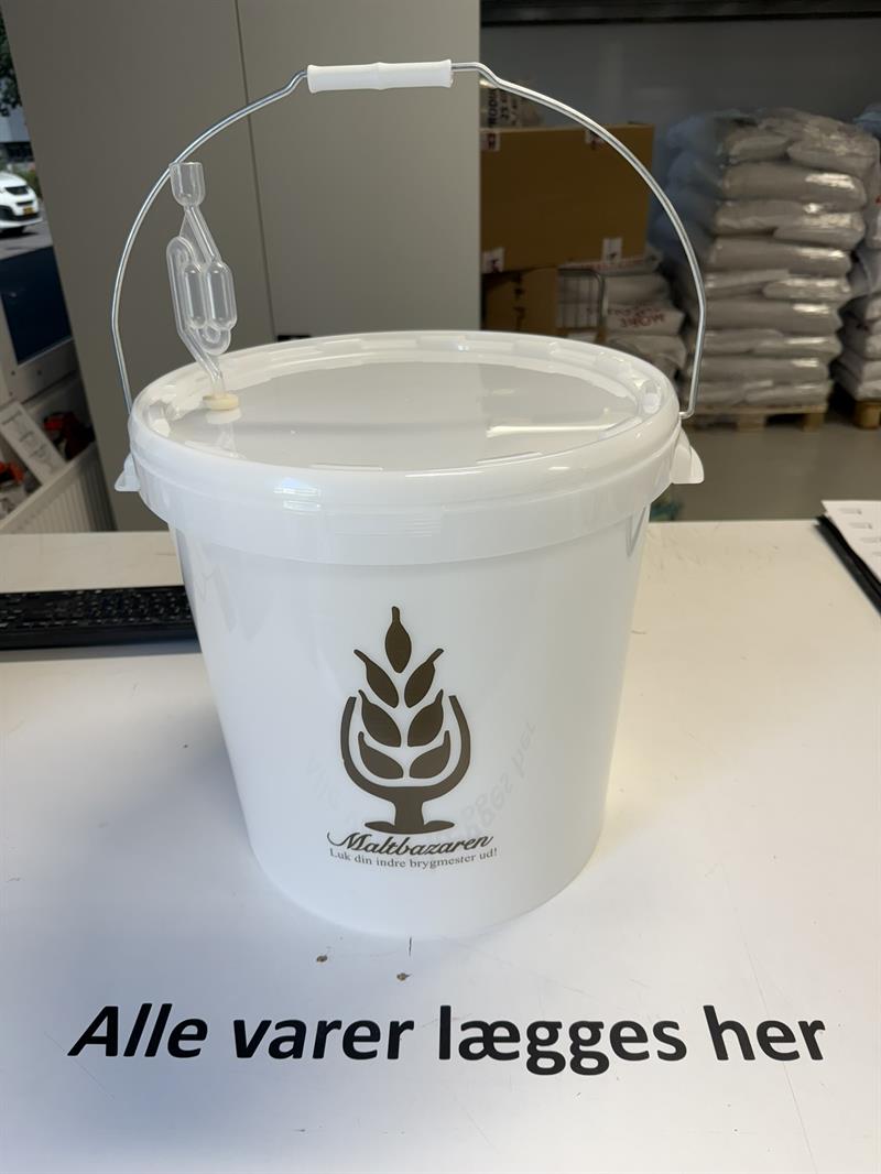 Gærspand - komplet m. gærlås - 32 Liter max (Med liter inddeling til 25L og hank)