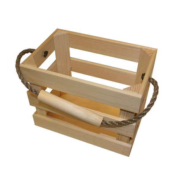 Ølkasse i fyrretræ m. hank (til 6 halvliters flasker)