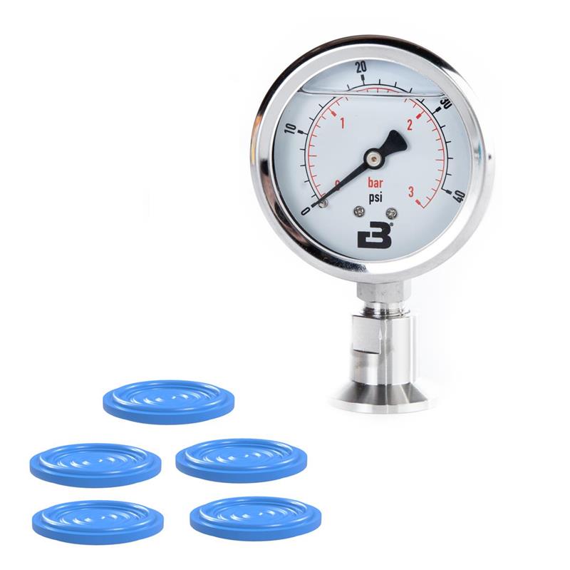 Brewtools - Analog Gauge, Pressure, TC34mm, Kit 0-3 bar / 0-42 PSI. Inc. membrane gasket
