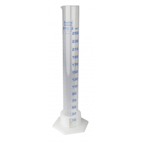 Målecylinder i glas med plastik fod (250 ml)